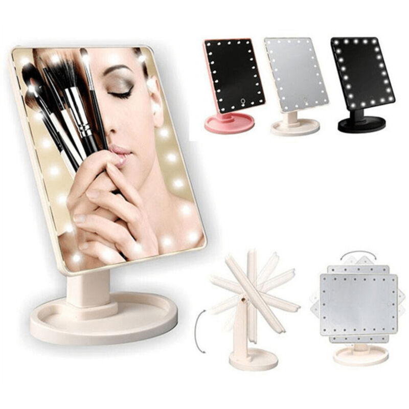 foto del prodotto trade shop traesio - specchio trucco luci 16 led girevole 360 gradi make up large mirror -