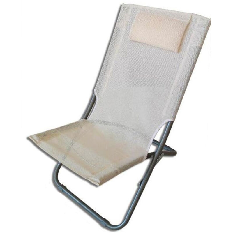 foto del prodotto trade shop traesio spiaggina con cuscino testiera crema textilene 57x47x95cm pieghevole portatile 281034 