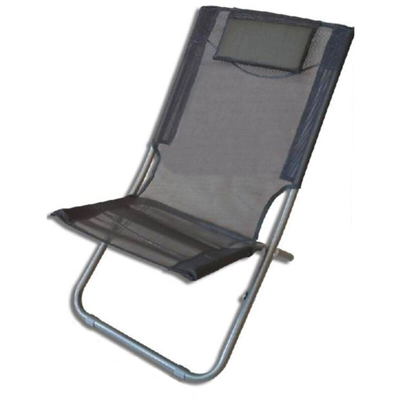 foto del prodotto trade shop traesio spiaggina con cuscino testiera grigio textilene 57x47x95cm pieghevole portatile 281033 