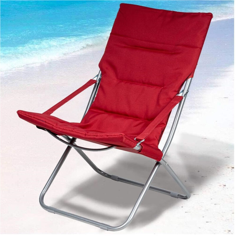 foto del prodotto trade shop traesio spiaggina sedia canapone in acciaio tessuto imbottito pieghevole relax rosso 3994182 