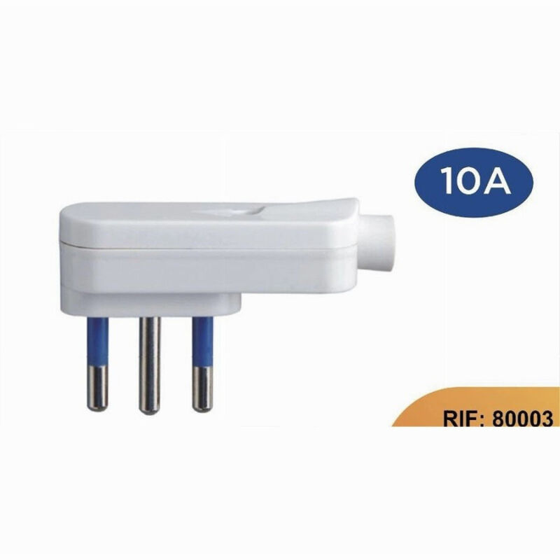 foto del prodotto trade shop traesio spina elettrica piatta salvaspazio laterale 2p t 10a 25v max 1500w bianco 80003 