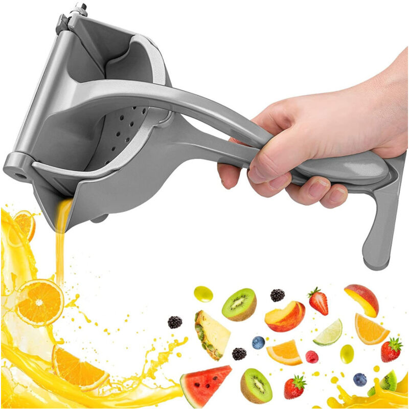 foto del prodotto trade shop traesio spremiagrumi manuale a leva in alluminio con contenitore raccogli succo premuta 