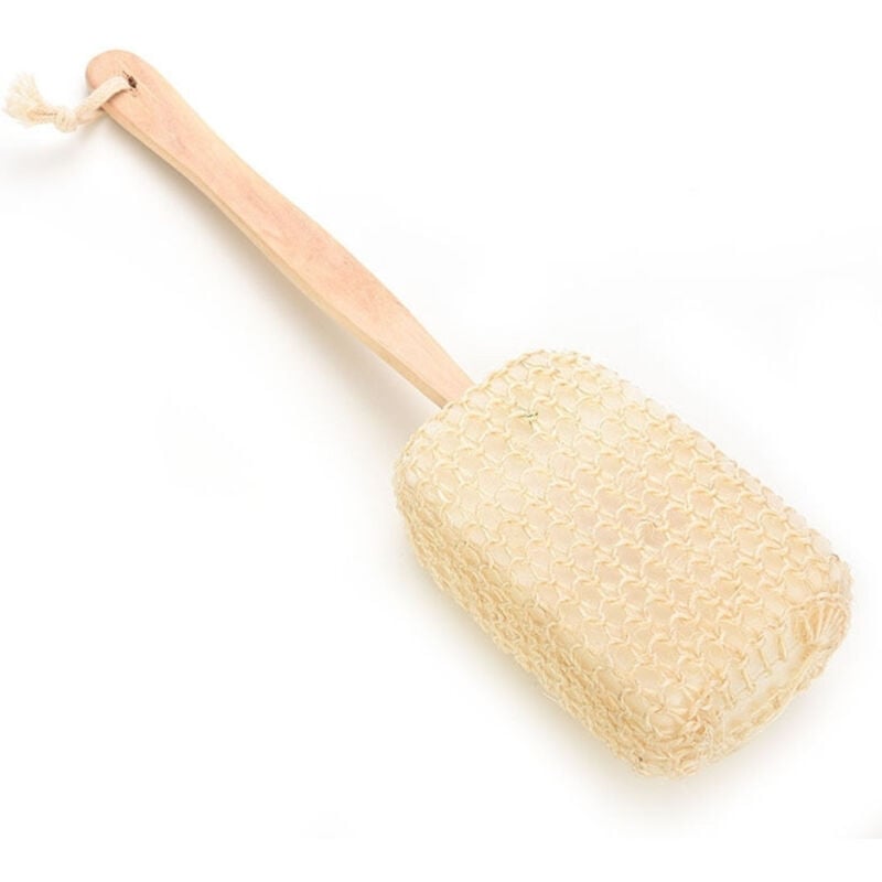 foto del prodotto trade shop traesio spugna per doccia manico legno 36cm bagno massaggio rilassante esfoliante corpo 