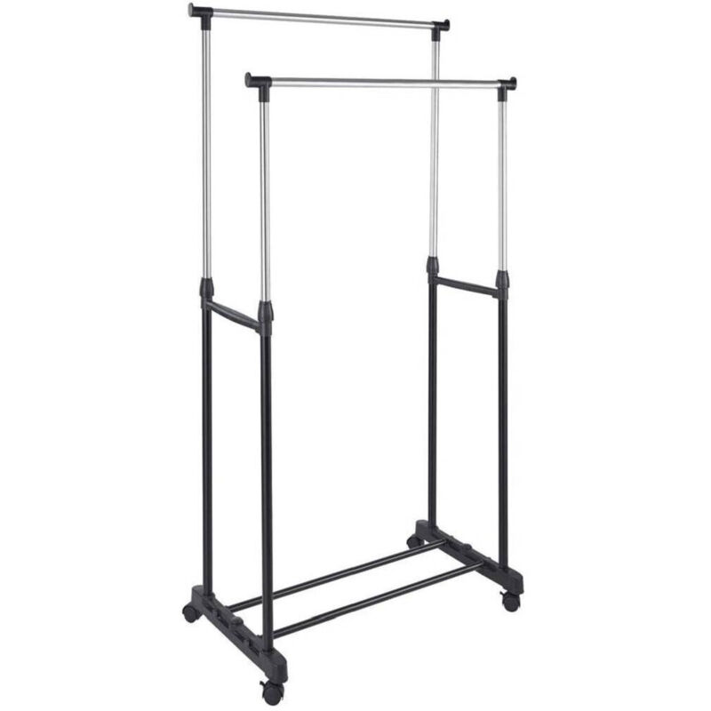 foto del prodotto trade shop traesio stand appendiabiti allungabile in acciaio telescopico ruote doppio l80xh95 170cm 