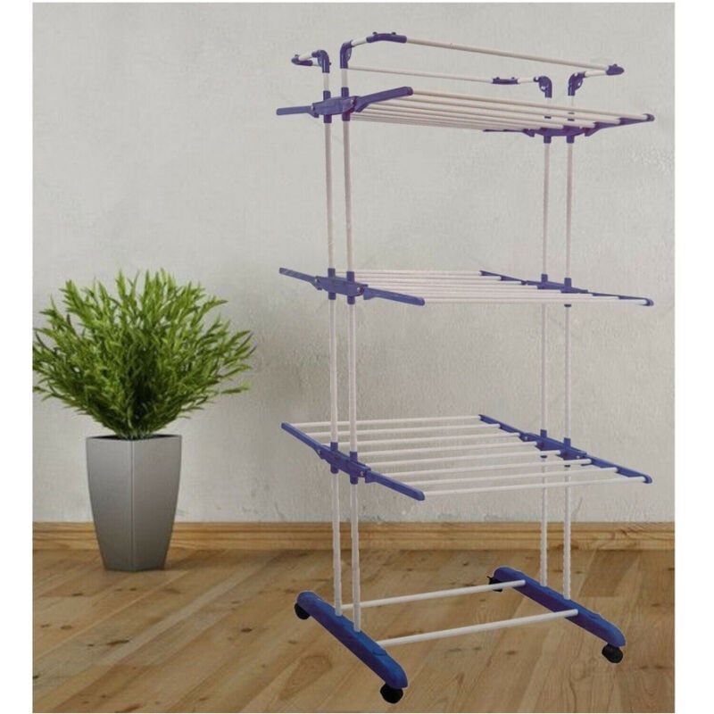 foto del prodotto trade shop traesio stendibiancheria stendino verticale 3 ripiani pieghevole con ruote fino 40 kg 