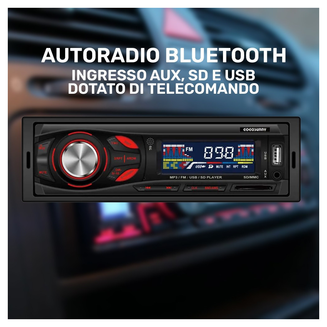 foto del prodotto trade shop traesio stereo auto autoradio bluetooth ingresso aux, sd e usb 4 x 45w con telecomando 