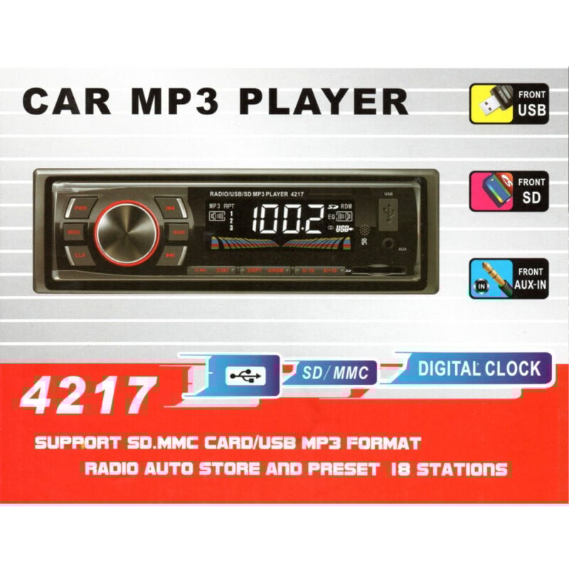foto del prodotto trade shop traesio stereo auto bluetooth autoradio fm mp3 usb sd aux sd card vivavoce 40w 4217 