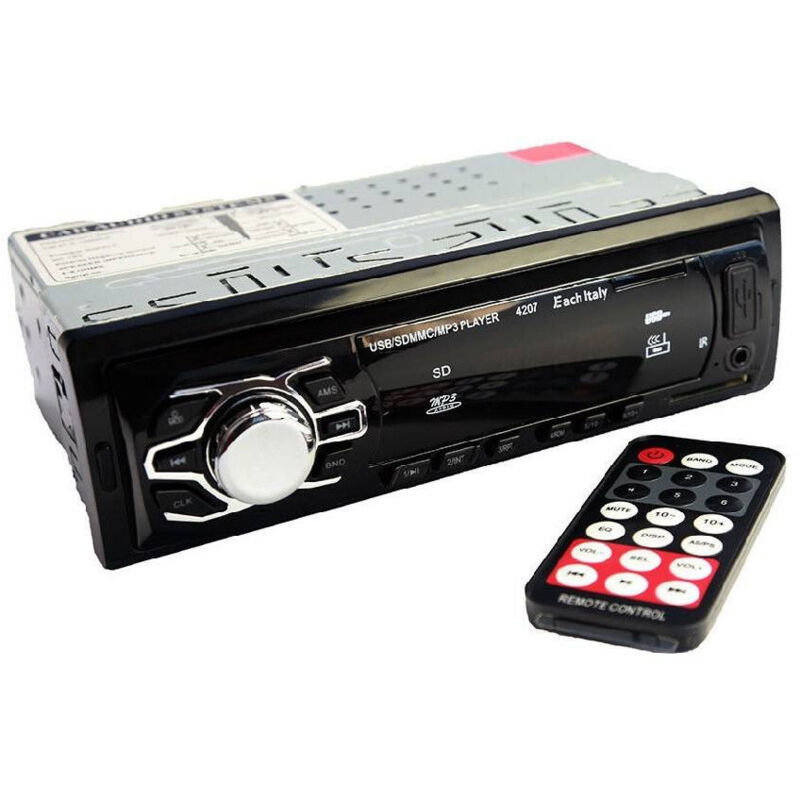 foto del prodotto trade shop traesio stereo autoradio auto fm mp3 usb slot sd aux rca radio 60w x 4 telecomando ec4207 