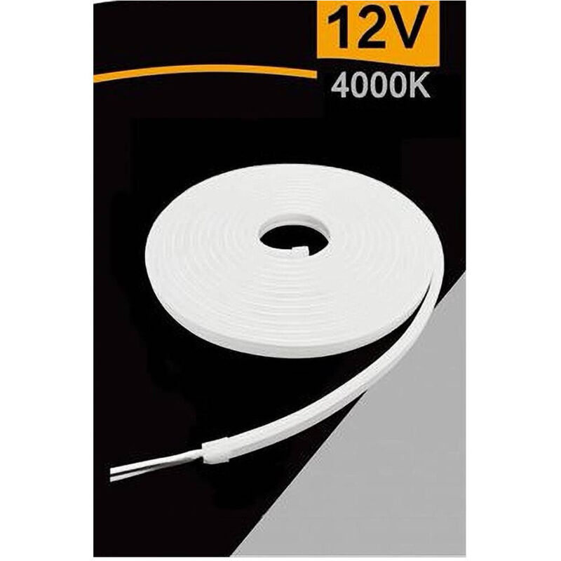 foto del prodotto trade shop traesio strip led neon flessibile striscia decorativa 5 mt ip65 vari toni di luce u 12v bianco naturale 