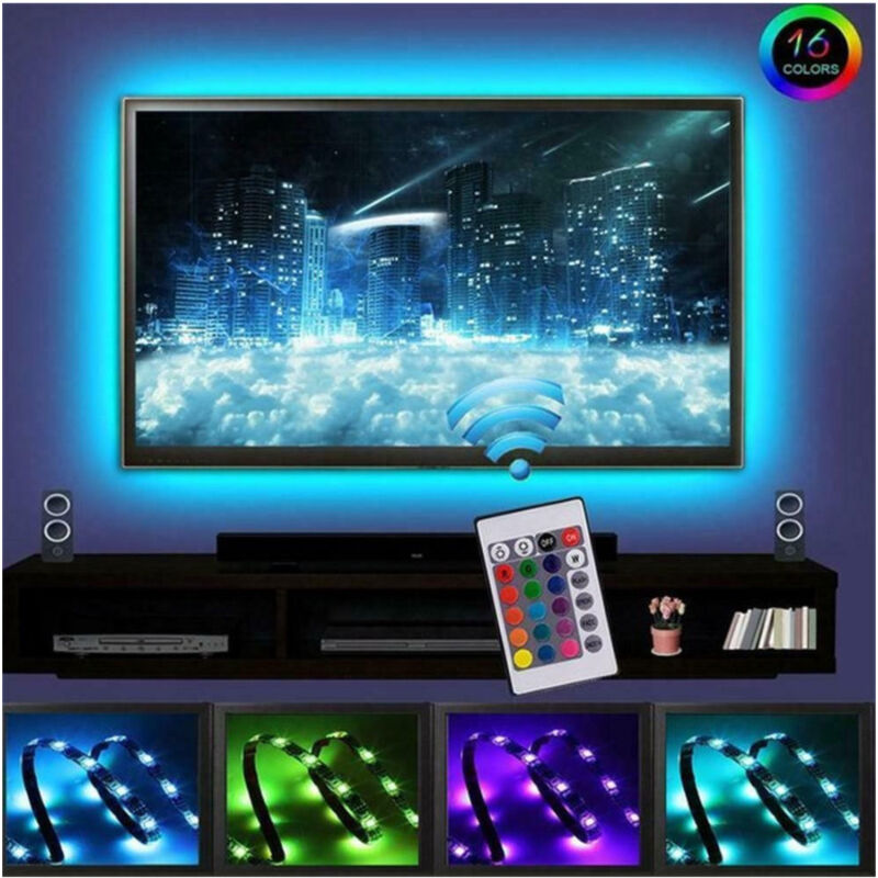 foto del prodotto trade shop traesio strip led rgb striscia 200cm con attacco usb per retroilluminazione televisore 