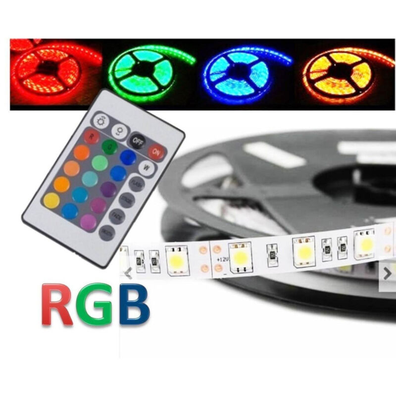 foto del prodotto trade shop traesio strip smd bobina striscia led 5050 flessibile 5mt adesiva interno esterno ip65 rgb 