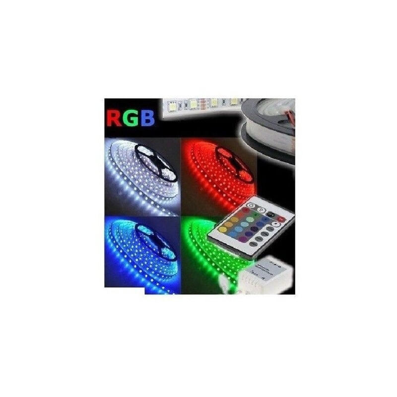 foto del prodotto trade shop traesio striscia a led smd 5050 rgb ip65 5 metri bobina alimentatore e telecomando aipiy 