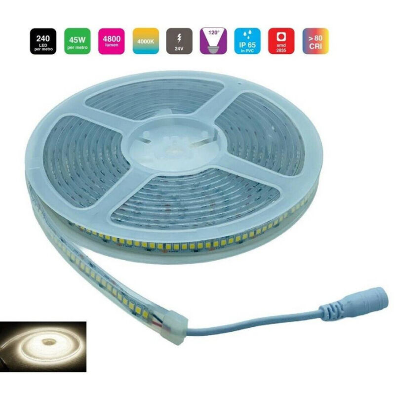 foto del prodotto trade shop traesio striscia led 24v impermeabile ip65 con 1200 led luce naturale 4000k da 45 watt 