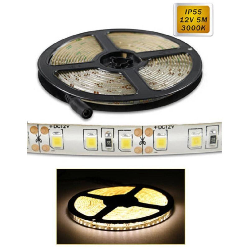 foto del prodotto trade shop traesio striscia led 2835 5mt bobina luce 4000k 3000k 6500k waterprof ip55 2835 12v bianco caldo 