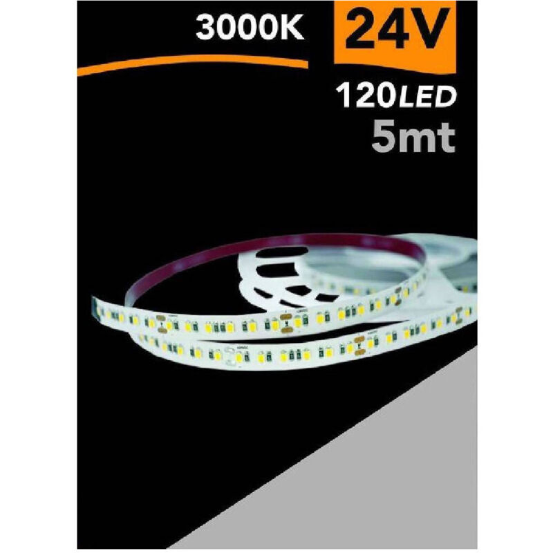 foto del prodotto trade shop traesio striscia led 2835 strip 5 mt 24v 120 led smd luce 3000k 4000k 6500k 2835 24v 5mm bianco caldo 