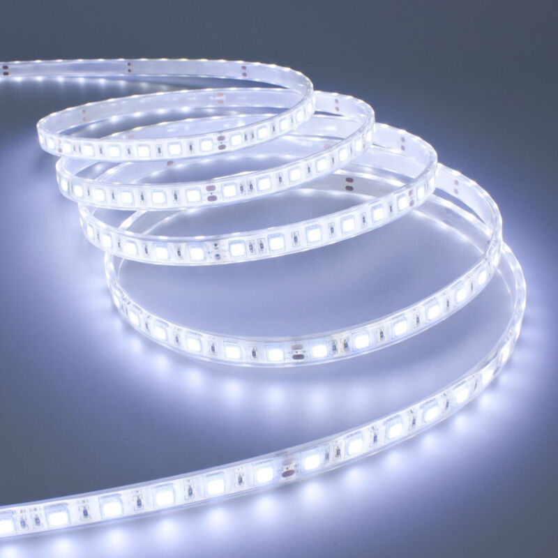 foto del prodotto trade shop traesio striscia led 5 mt smd5050 bianco caldo freddo naturale neutra impermeabile 12v bianco freddo 5 ampere 