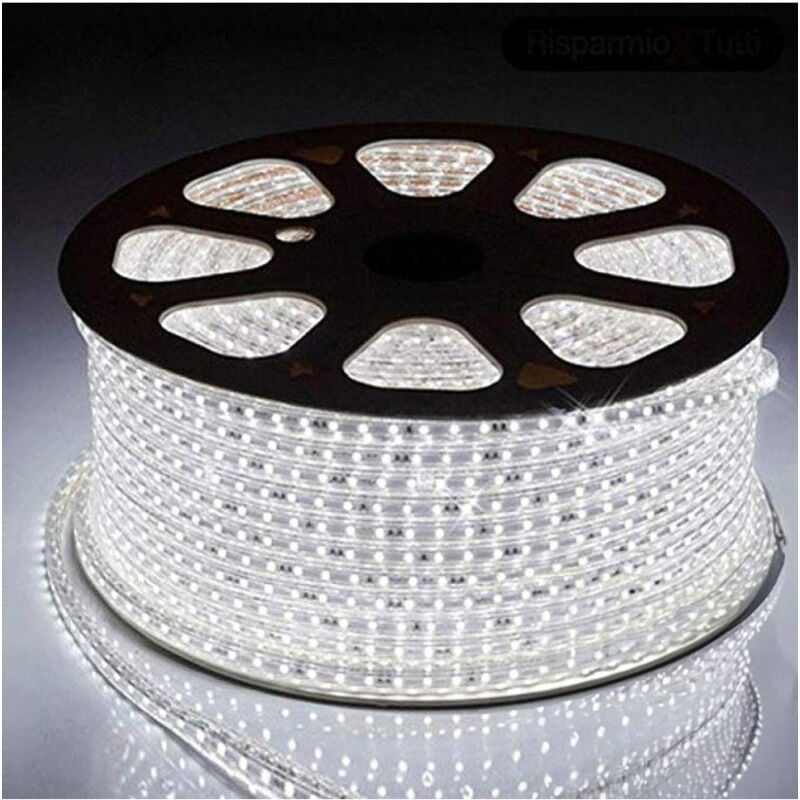 foto del prodotto trade shop traesio striscia led 5050 flessibile bobina 100mt luce bianco freddo esterno 220v 