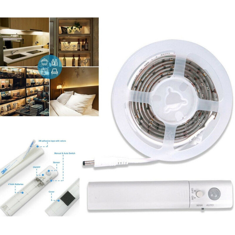 foto del prodotto trade shop traesio striscia led con sensore di movimento luce bianca 6000k 1mt armadi letto 