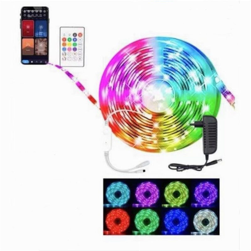 foto del prodotto trade shop traesio striscia led digitale intelligente wifi kit 5mt 24w rgb sincronizza musica xz d031 