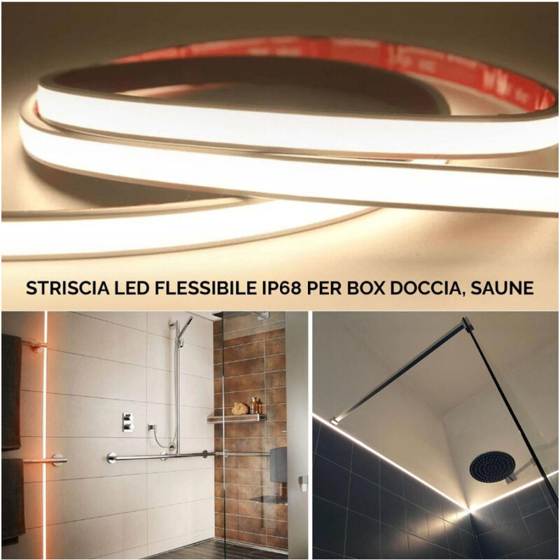 foto del prodotto trade shop traesio striscia led ip68 cob flessibile neon dimmerabile 24v luce box doccia bagno vasca bianco caldo 