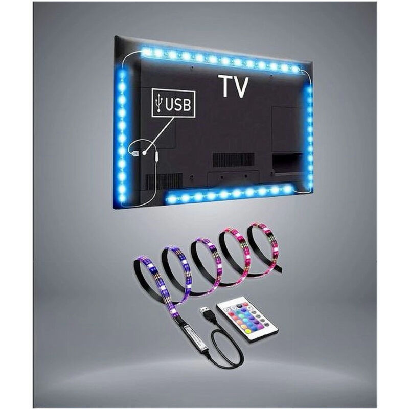 foto del prodotto trade shop traesio striscia led per retroilluminazione tv monitor rgb smd 5050 3mt usb dc5v 5050rgb 5v 
