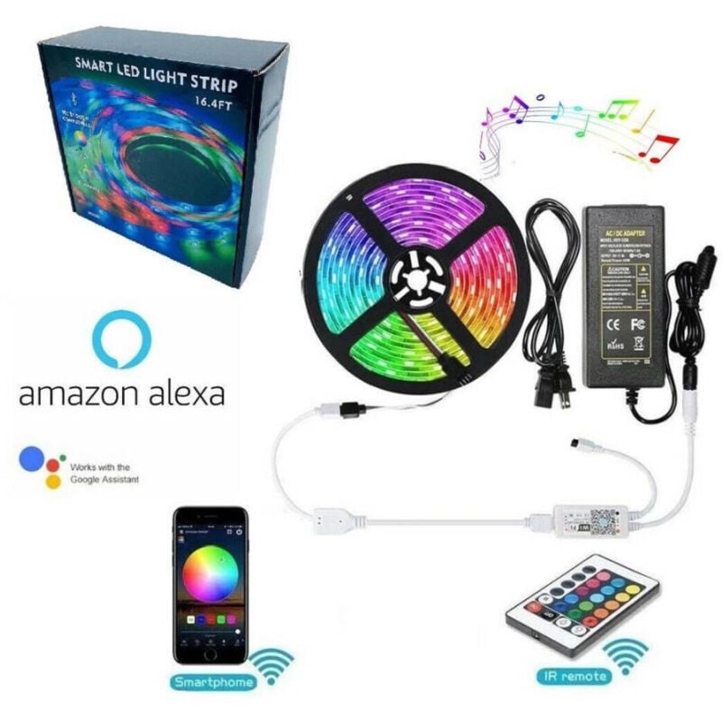 foto del prodotto trade shop traesio striscia led smart con 300 led da 5 metri rgbw wifi domotica alexa google home 