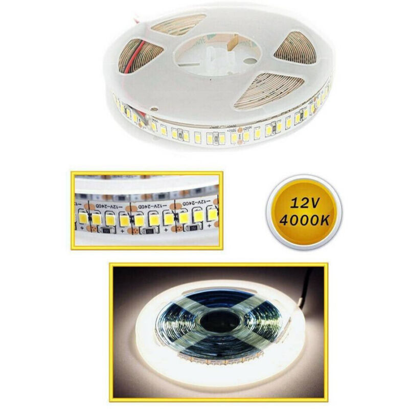 foto del prodotto trade shop traesio striscia led smd 2835 strip 5 mt bobina luce naturale calda fredda 2835 12v bianco naturale 