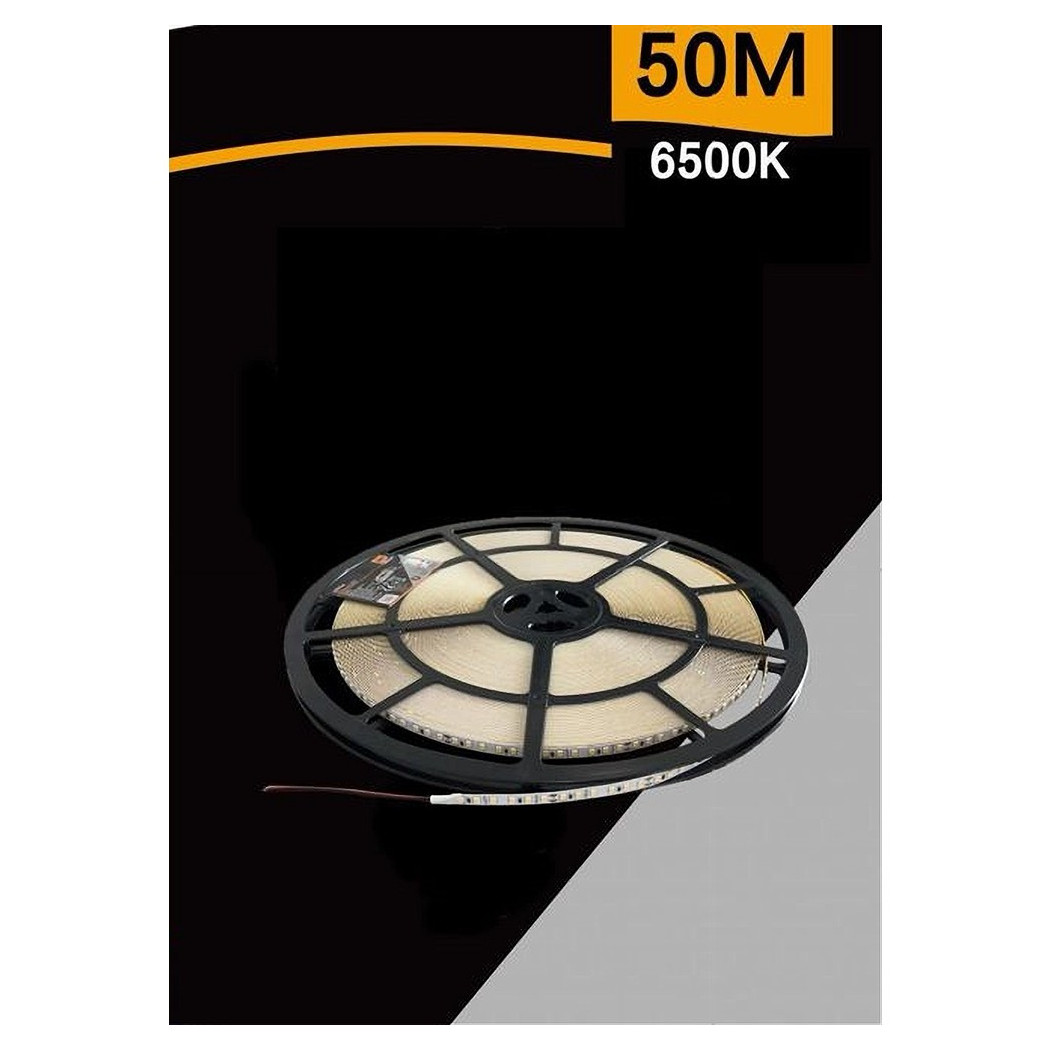 foto del prodotto trade shop traesio striscia led smd2835 bobina 50 metri 24v ip20 luce 6500k 3000k 4000k 50m 24v 120 bianco freddo 