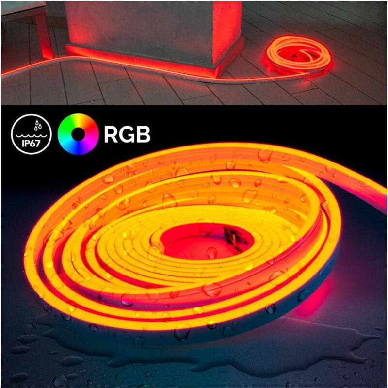 foto del prodotto trade shop traesio striscia neon flex led ip67 160w rgb 24v luce multicolore esterni bobina 10metri 