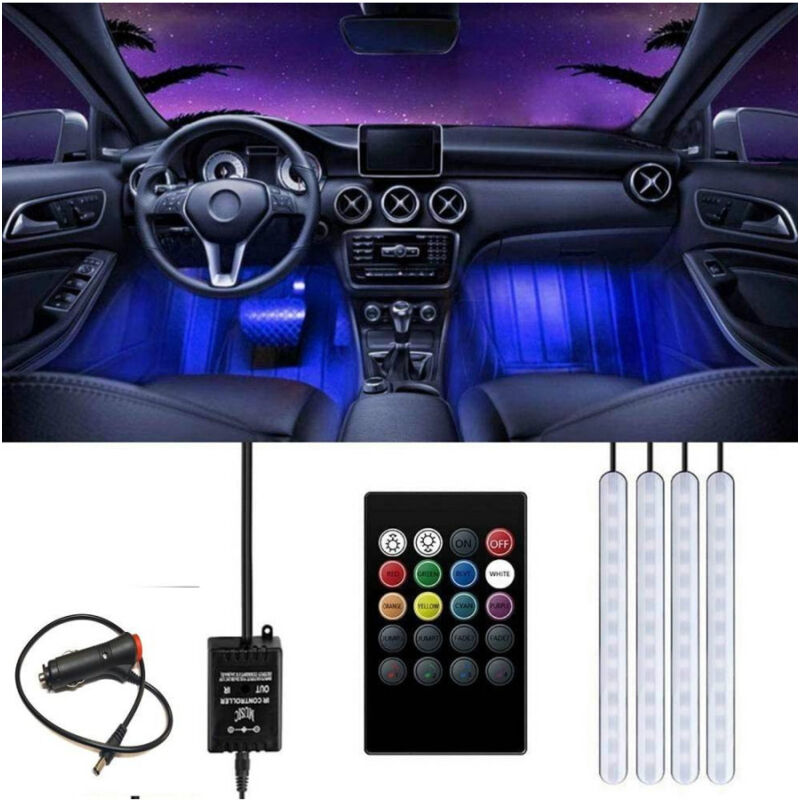 foto del prodotto trade shop traesio striscia per auto 48 led rgb 4 barre 8 colori modalit musica con telecomando 