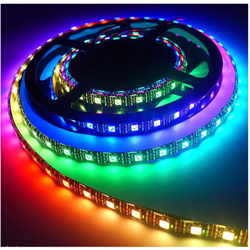 foto del prodotto trade shop traesio striscia strip 300 led rgb digitale multieffetto 7 colori 5050 5 m metri interno 