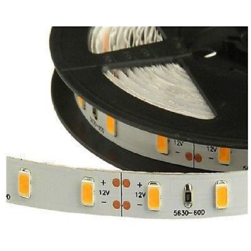 foto del prodotto trade shop traesio striscia strip 300 led smd 5630 bianco 5 mt alta luminosita ip20 senza silicone bianco freddo 