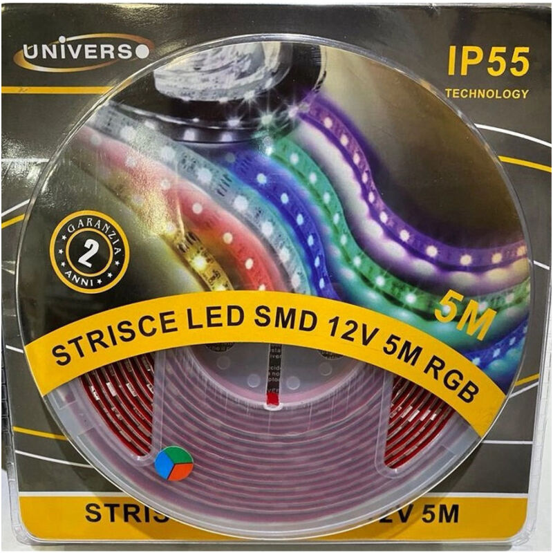 foto del prodotto trade shop traesio striscia strip led smd rgb 5050 60d 12v 7w m ip55 bobina 5 metri 5050 d rgb 