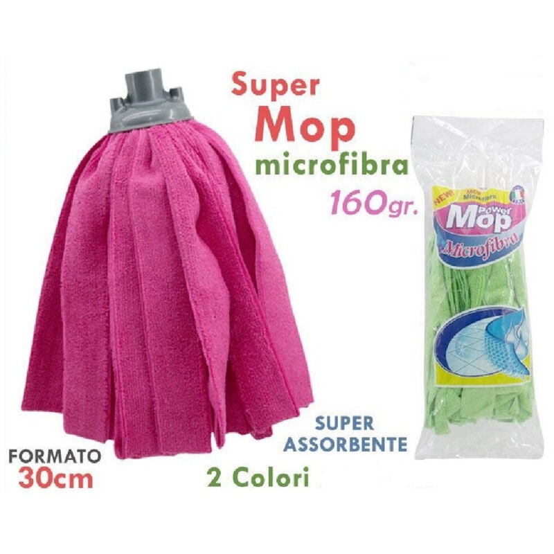 foto del prodotto trade shop traesio - super mop mocio panno ricambio microfibra universale 160gr super assorbente 30cm -