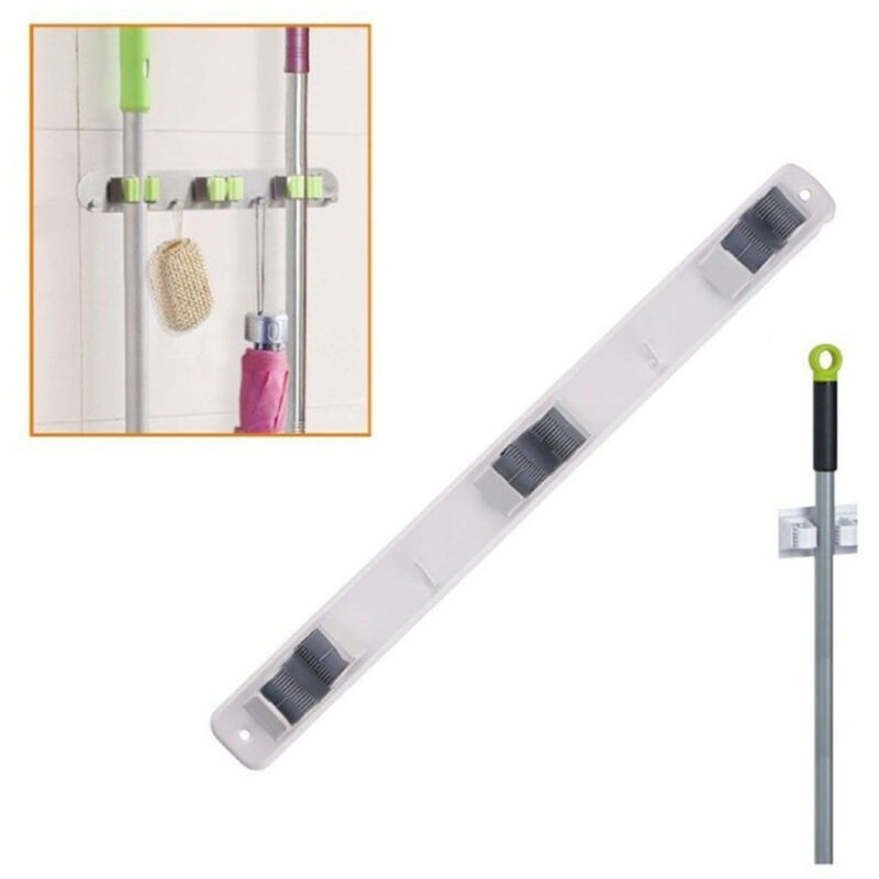 foto del prodotto trade shop traesio supporto da muro porta 3 scope a due ganci staffa parete casa accessori 