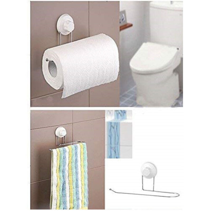 foto del prodotto trade shop traesio - supporto porta rotolo scottex con ventosa plastica acciaio a muro parete bagno -