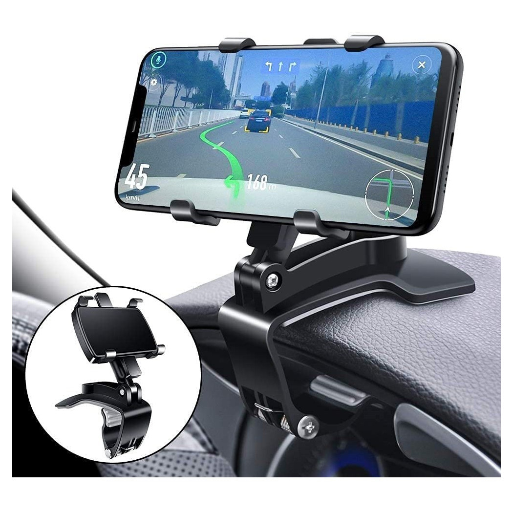 foto del prodotto trade shop traesio supporto telefono per cruscotto auto clip molla regolabile a 360 gps smartphone 