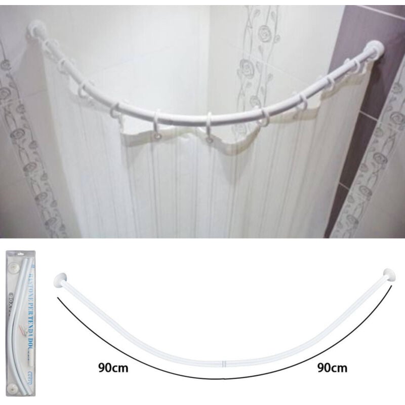 foto del prodotto trade shop traesio supporto tenda doccia angolare bianco bagno 90x90cm bastone asta telaio curvo 