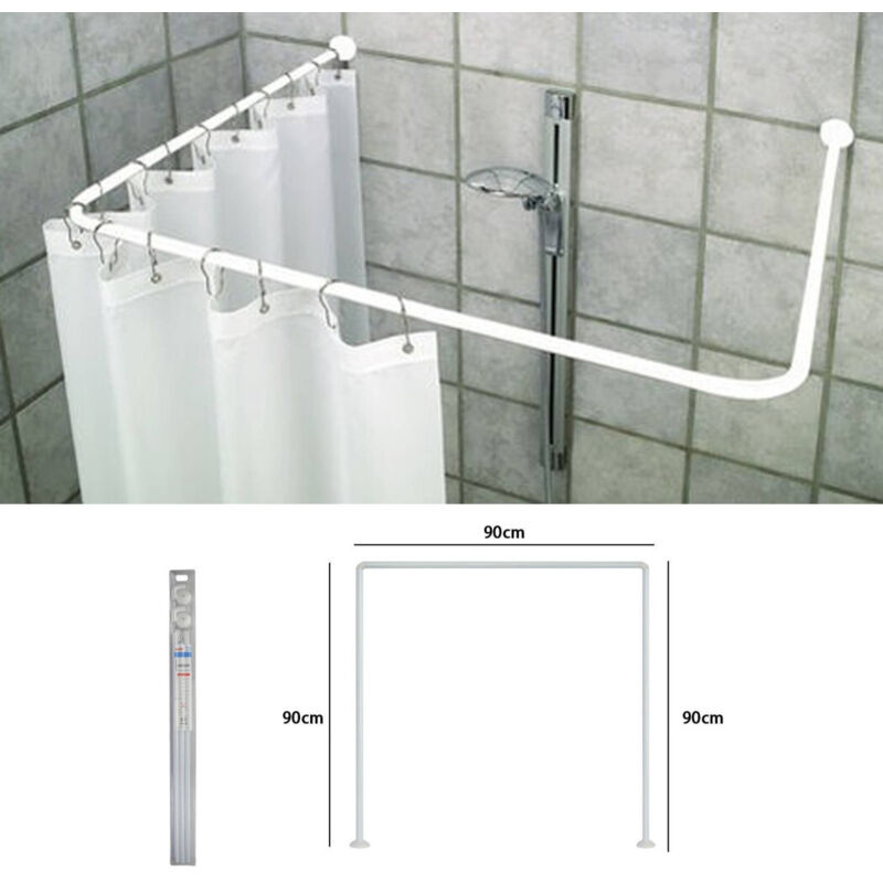 foto del prodotto trade shop traesio supporto tenda doccia in acciaio bianco bagno 90x90x90 bastone asta telaio curvo 