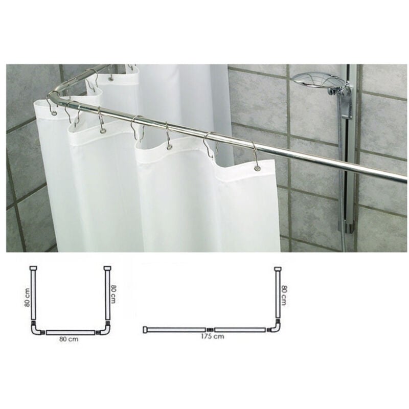foto del prodotto trade shop traesio supporto tenda doccia in acciaio grigio bagno 80x80x80 bastone asta telaio curvo 