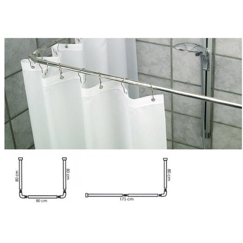 foto del prodotto trade shop traesio supporto tenda doccia in acciaio grigio bagno 90x90x90 bastone asta telaio curvo 