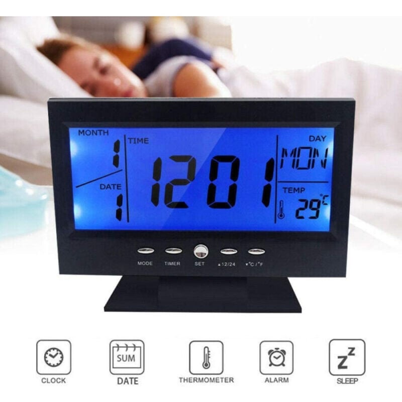 foto del prodotto trade shop traesio sveglia orologio da tavolo ampio display lcd retro illuminato a led 