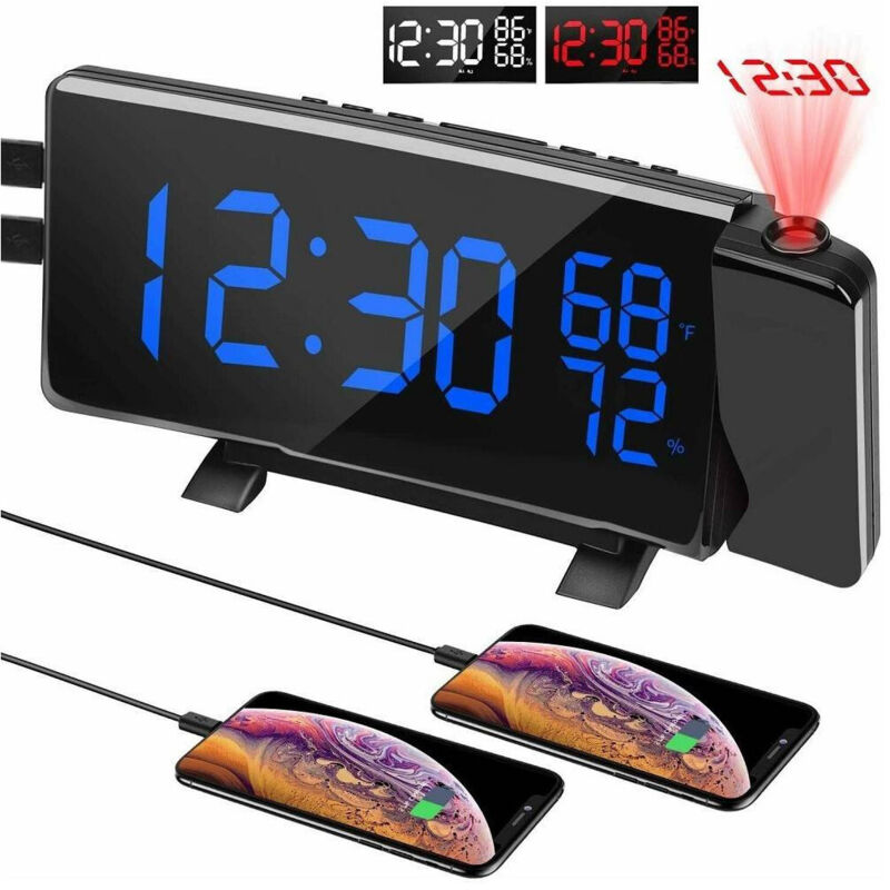 foto del prodotto trade shop traesio - sveglia orologio digitale da tavolo led curvo proiettore radio fm ygh313s -