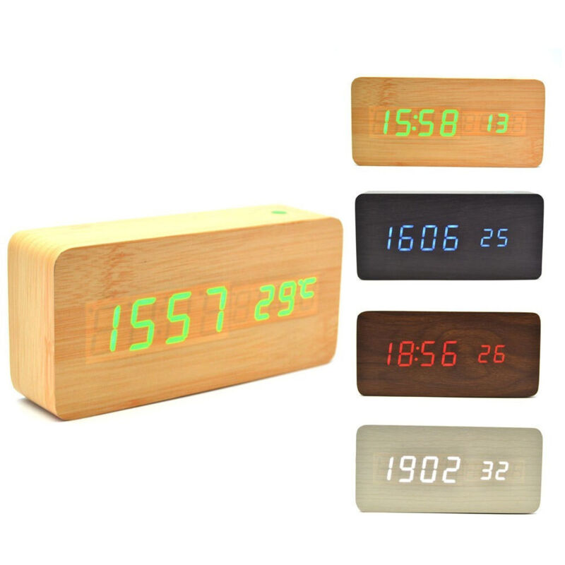 foto del prodotto trade shop traesio sveglia orologio wooden light led digital alarm clock calendario termometro 