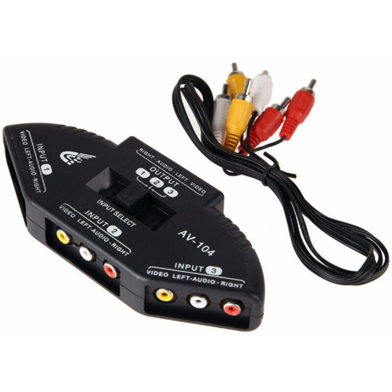 foto del prodotto trade shop traesio switch triplo av 3 in 1 out multi box rca video audio per giochi tv dvd camera 