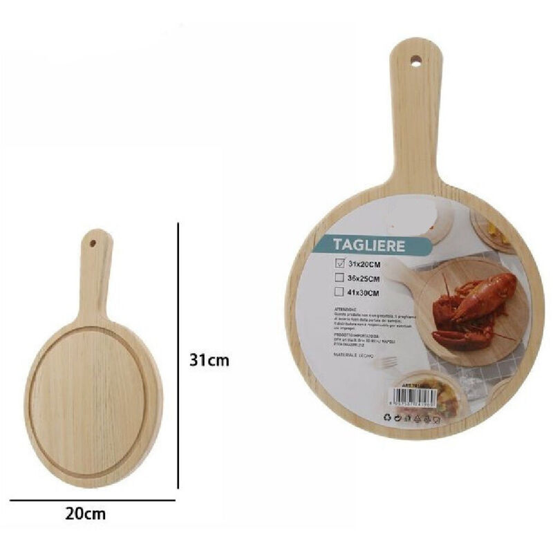 foto del prodotto trade shop traesio - tagliere legno rotondo affetta pane salumi carne pizza con manico 31x20cm 74196 -