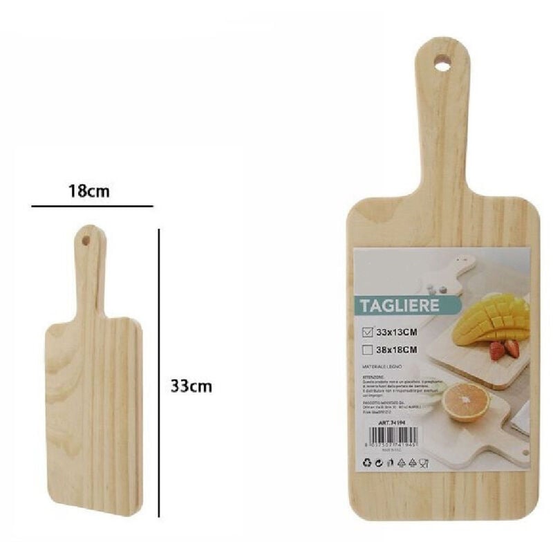 foto del prodotto trade shop traesio - tagliere rettengolare in legno affetta pane salumi carne con manico 33x18cm 74194 -