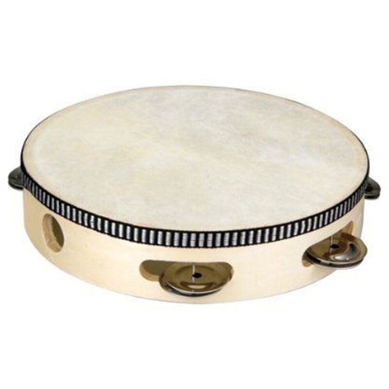 foto del prodotto trade shop traesio tamburello tamburo con sonagli leggero in legno e pelle diametro 15cm cembalo 