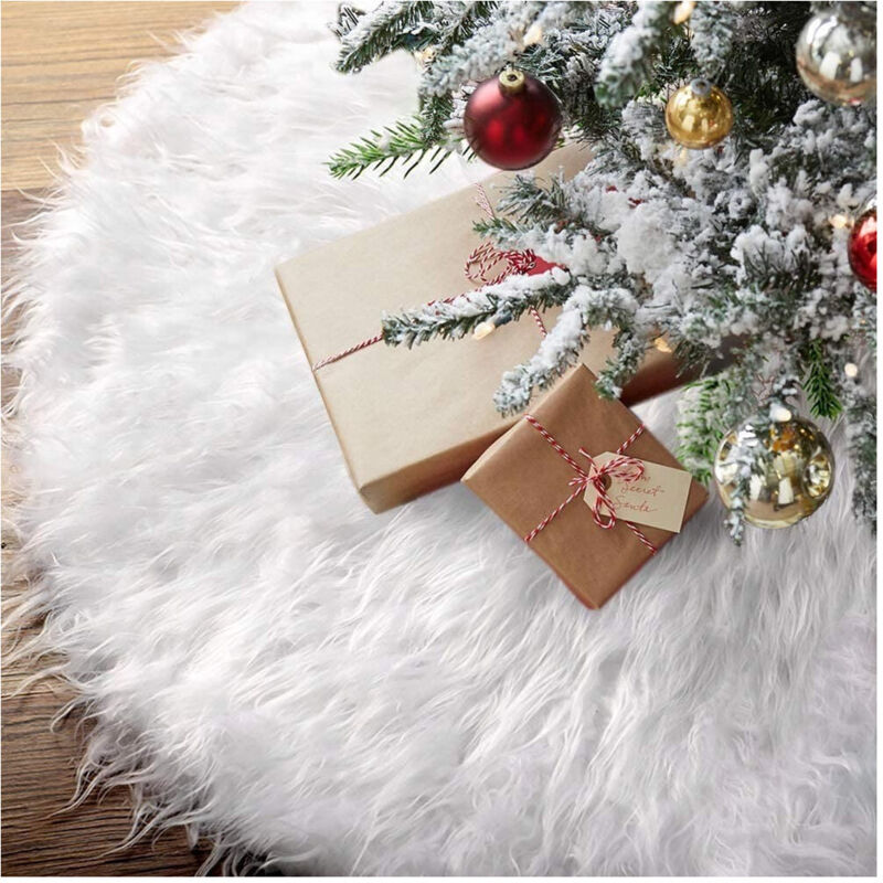 foto del prodotto trade shop traesio tappeto gonna copertura base albero di natale 120 cm peluche bianco effetto neve 