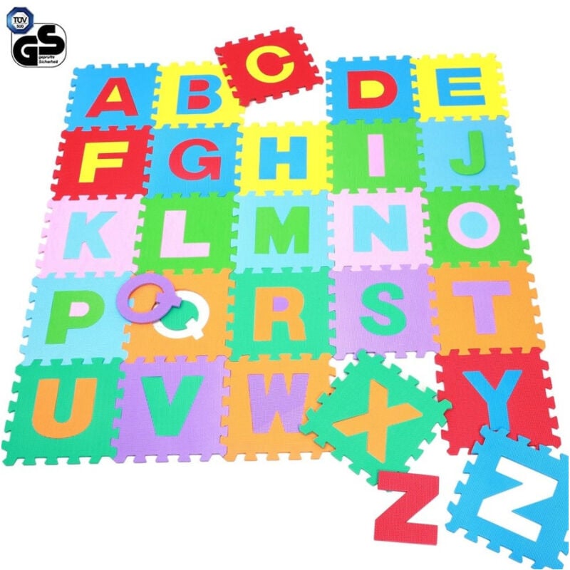 foto del prodotto trade shop traesio tappeto puzzle per bambini set 36 pezzi gioco tappetino lettere alfabeto gomma 